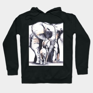 Family love - elephant painting in ink and watercolors Hoodie